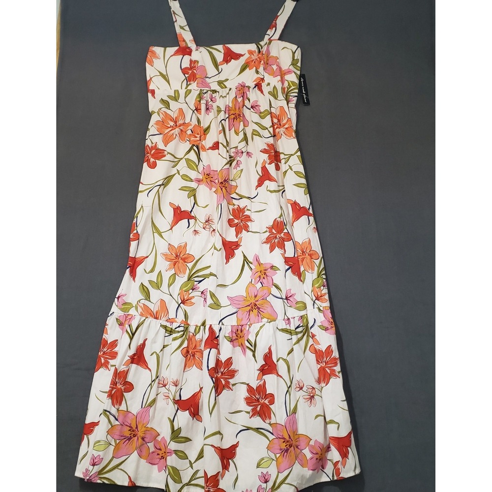 Clover and‎ Sloane Floral Maxi Dress Womens Size 16 White Orange Tiered Smocked